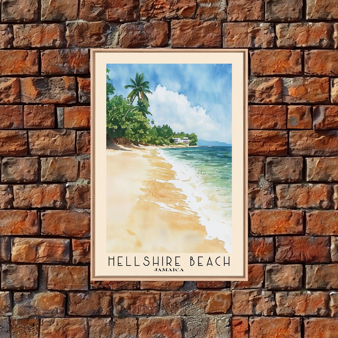 Hellshire Beach Jamaica Golden Sand Palms Turquoise Surf Watercolor Poster - Image 4