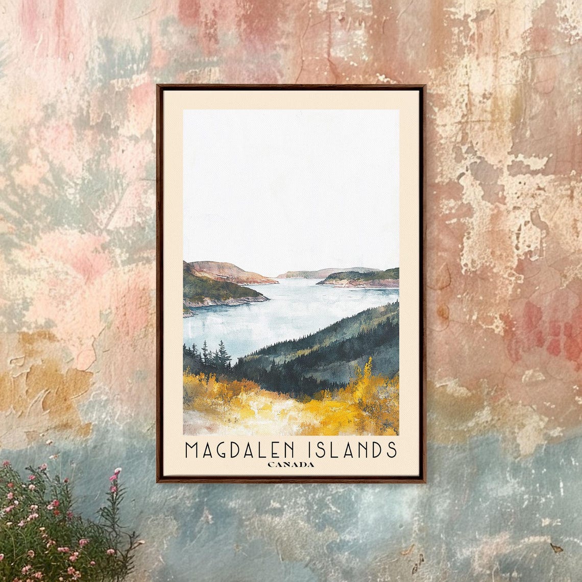 Magdalen Islands Canada Calm Bay Forested Hills Golden Meadow Poster - Image 4