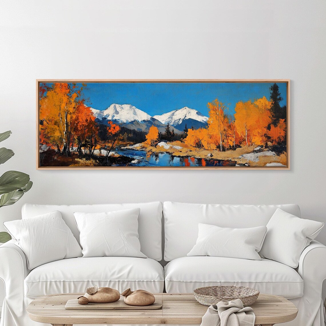 Fall Golden Aspens Snowy Peaks Stream Autumn Oil Travel Poster - Image 2