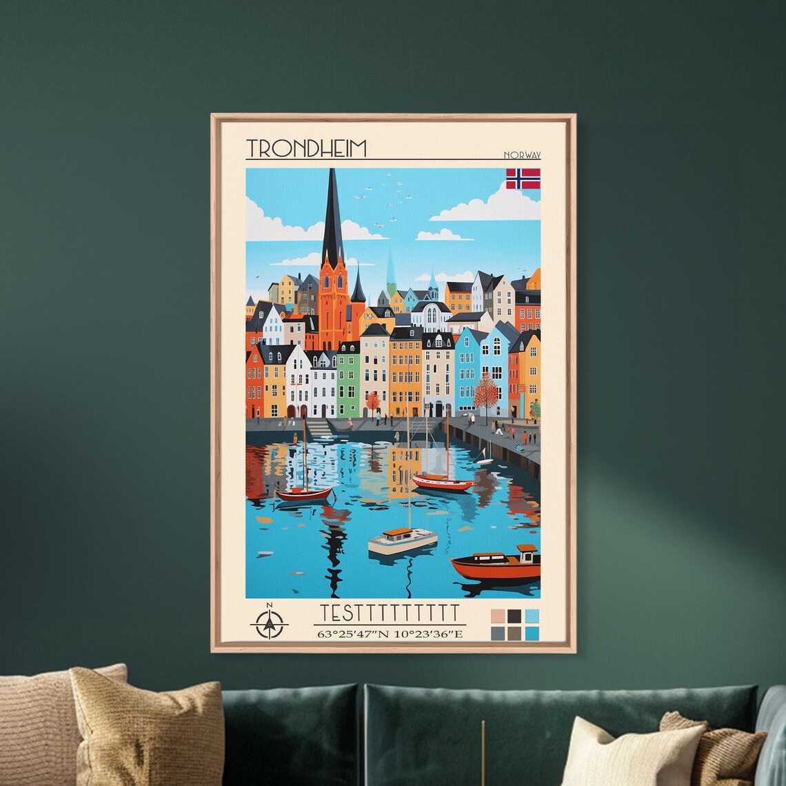 Trondheim Norway Colorful Harbor Wharf Houses View Travel Poster