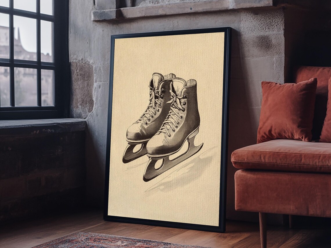 Vintage Ice Skates Sepia Sketch Minimalist Winter Sports Poster Print