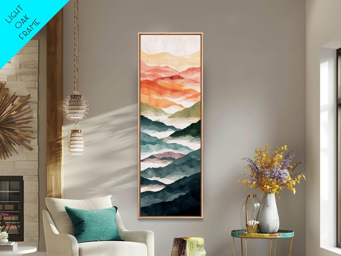 Layered Mountain Ridges In Soft Pastel Watercolor Hues Art Print - Image 2