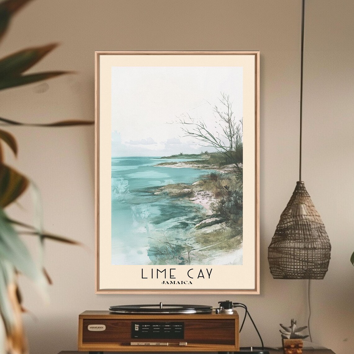 Lime Cay Jamaica Calm Turquoise Cove Rocky Shoreline Watercolor Poster