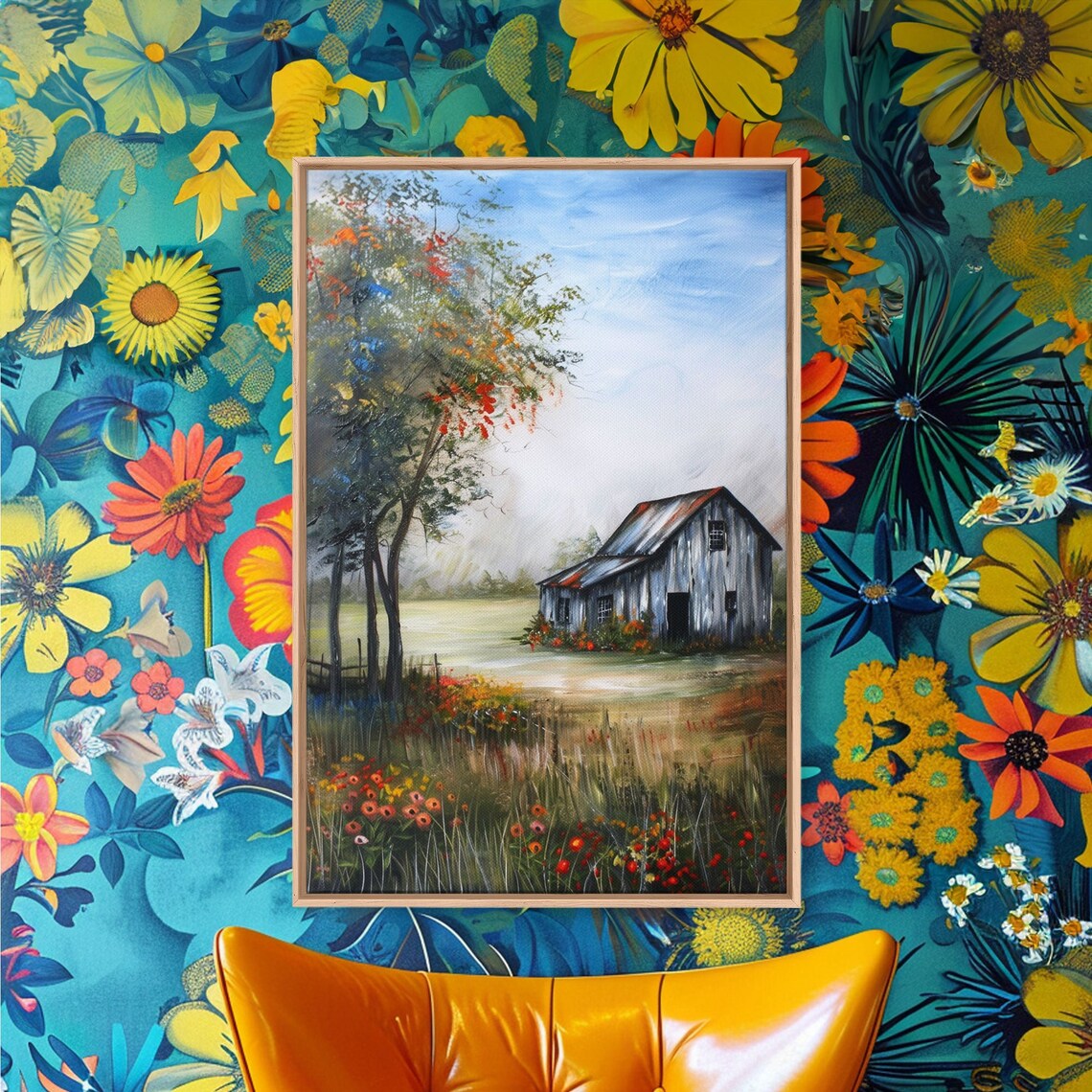 Rustic Old Barn Wildflower Meadow Country Farmhouse Art Poster - Image 3