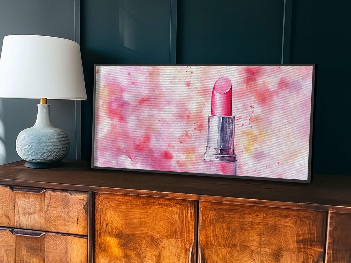 Pink Lipstick Watercolor Painting Bold Pop Beauty Cosmetic Style Poster - Image 2