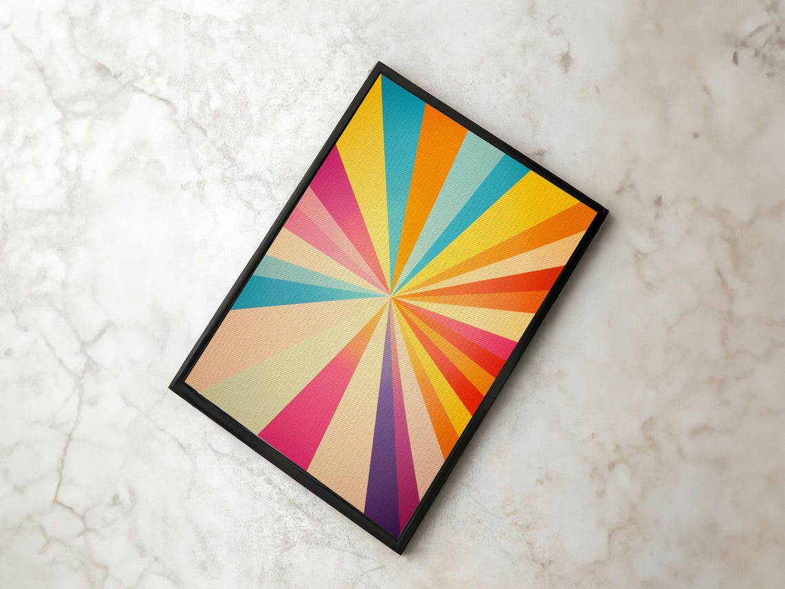 Retro Colorful Sunburst Rays Rainbow Mid Century Modern Art Poster - Image 6