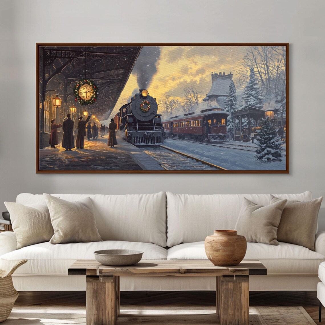 Vintage Christmas Train Station Snowy Steam Locomotive Night Poster - Image 6