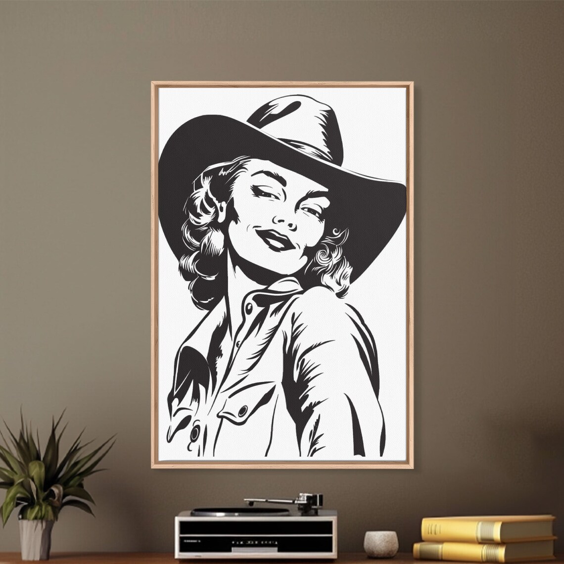 Cowgirl Portrait Black White Pop Art Cowboy Hat Western Wall Print - Image 2