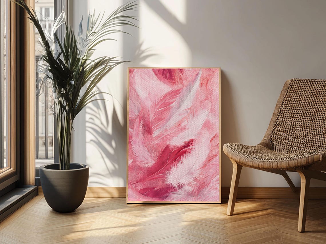 Soft Pink Feathers Watercolor Delicate Botanical Boho Wall Art Print - Image 6
