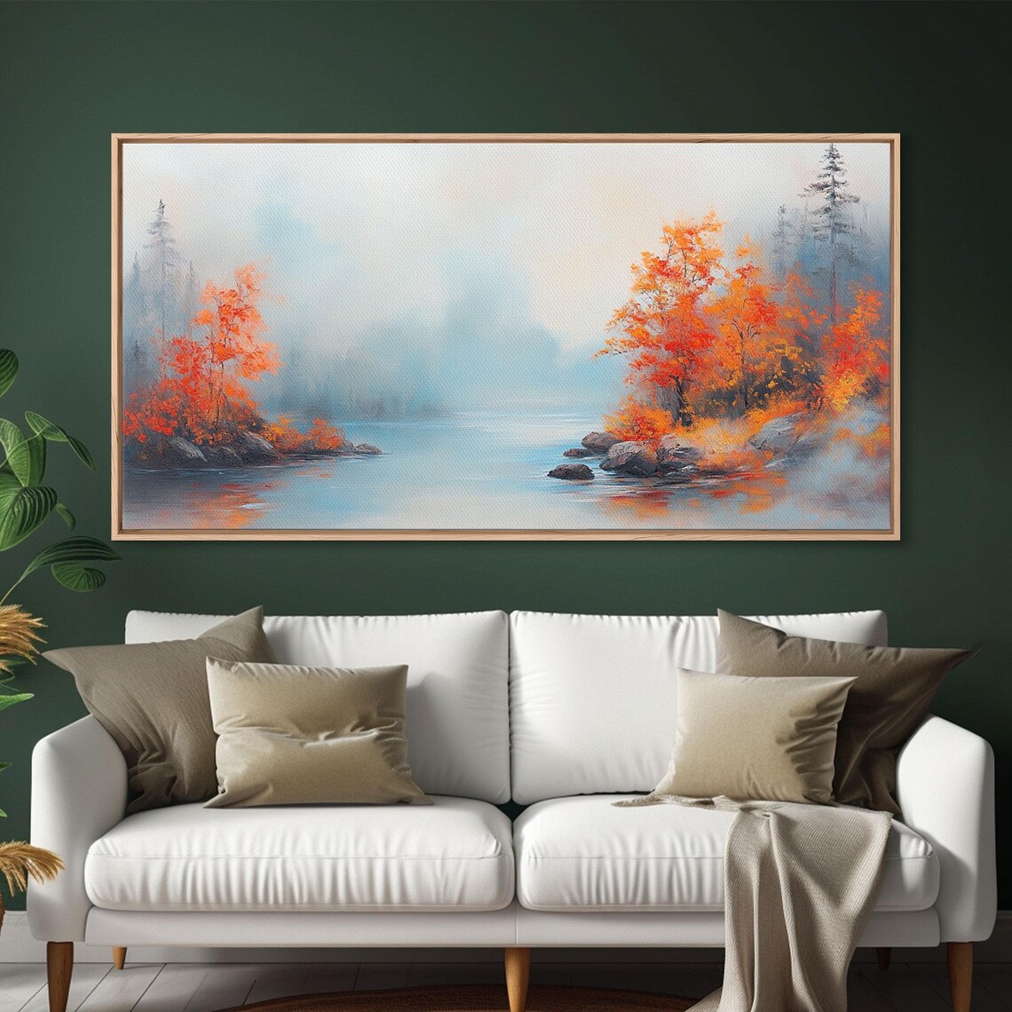 Fall On The Lake Framed Print Beautiful Seasonal Decor Moody Landscape Painting - Image 3