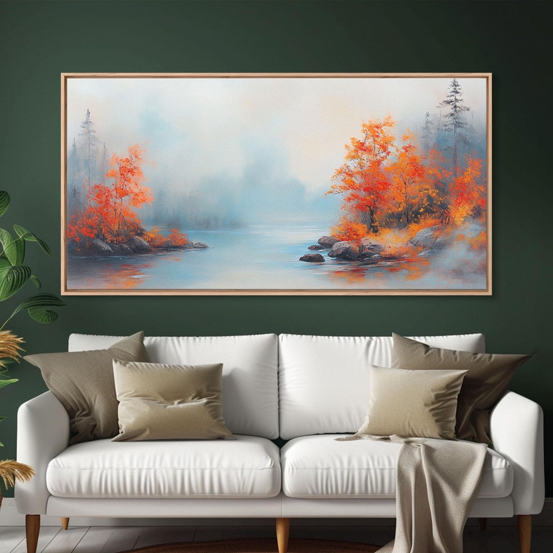 Fall On The Lake Misty Water Orange Autumn Trees Rocky Shore Poster - Image 3