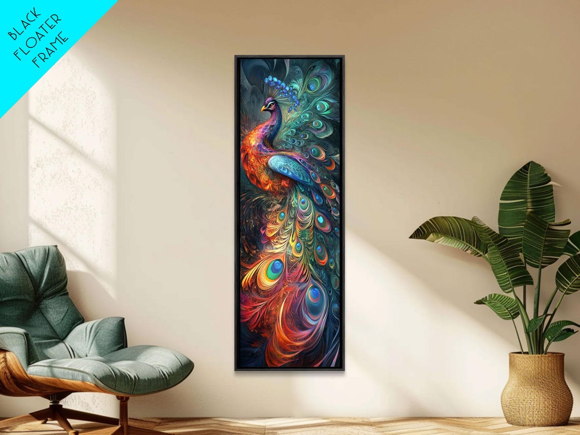 Vibrant Peacock Fanned Tail Rainbow Feather Art Decor Poster - Image 4