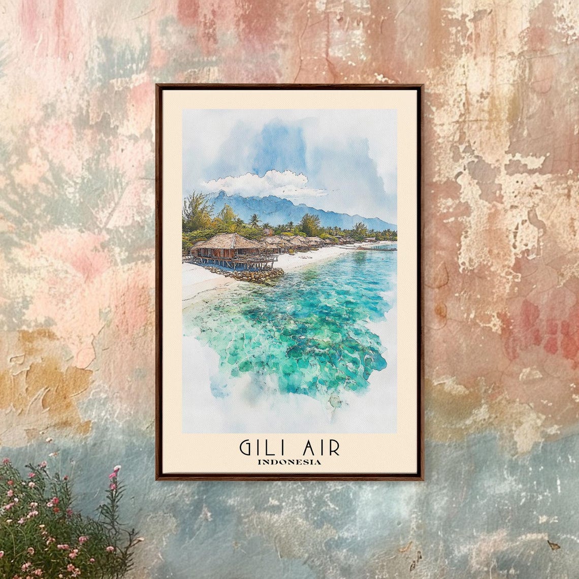Gili Air Indonesia Overwater Huts Crystal Reef Mountain View Poster - Image 4