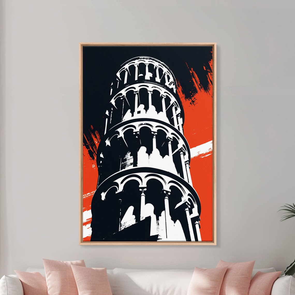 Leaning Tower Of Pisa Pop Art Graphic Orange Black Travel Poster - Image 2