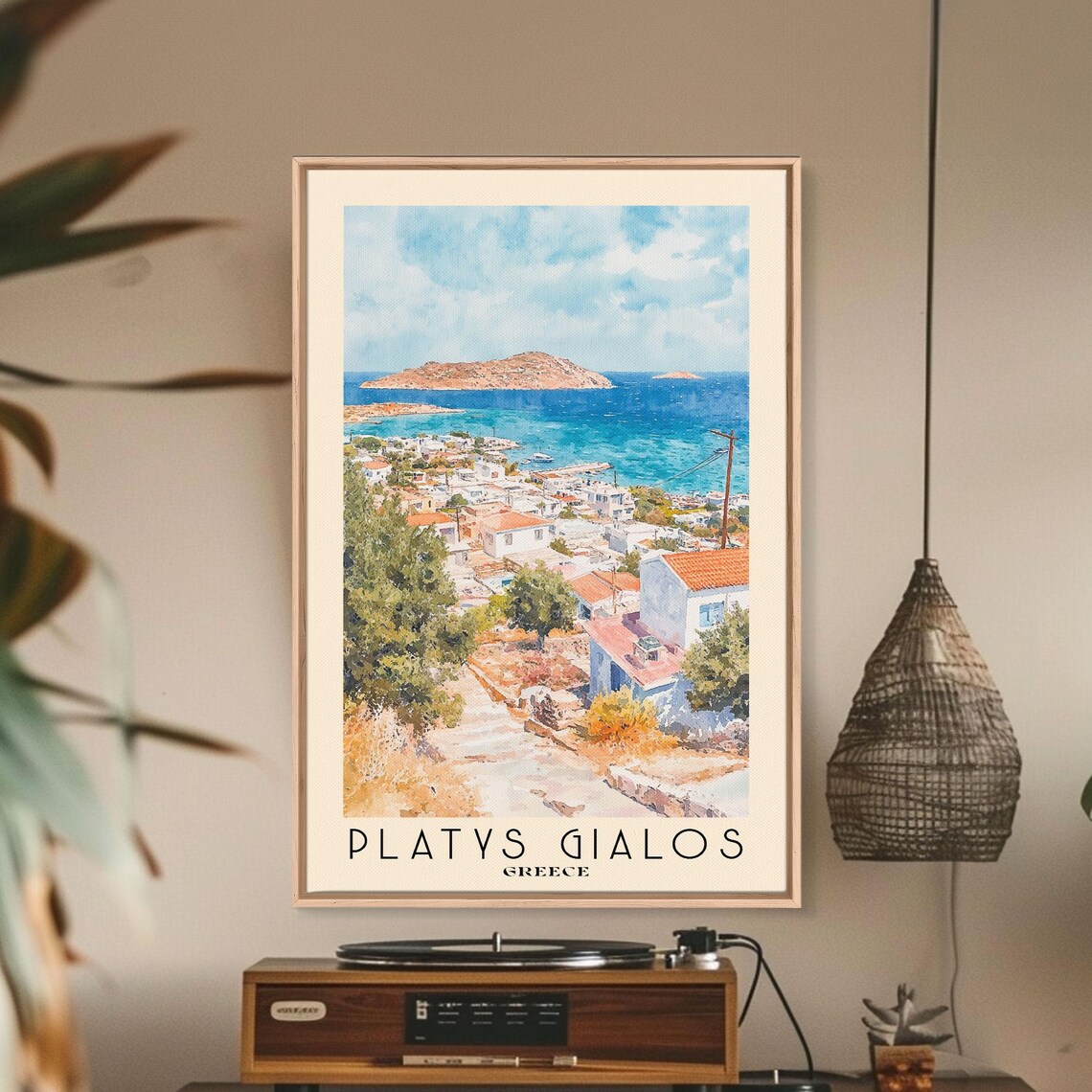 Platys Gialos Greece Island Town White Houses Aegean Sea View Travel Poster - Image 2
