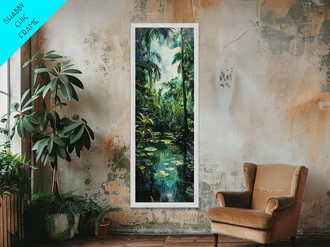 Tropical Jungle Lagoon Lily Pads And Palm Trees Wall Art Print - Image 5