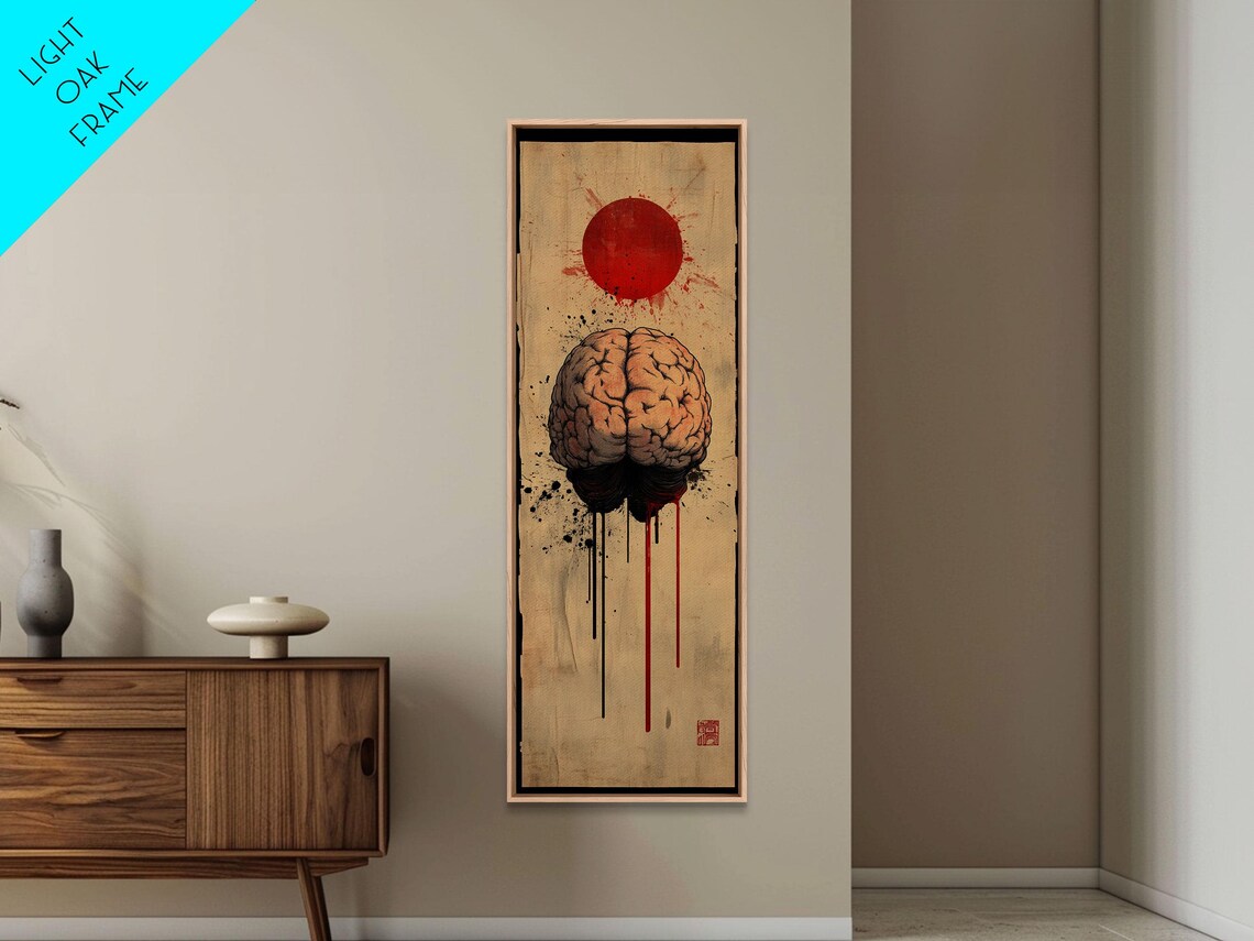 Red Sun Brain Framed Print Abstract Science Wall Art Moody Therapy Artwork Vertical Wabi Sabi Decor Living Room Art - Image 6