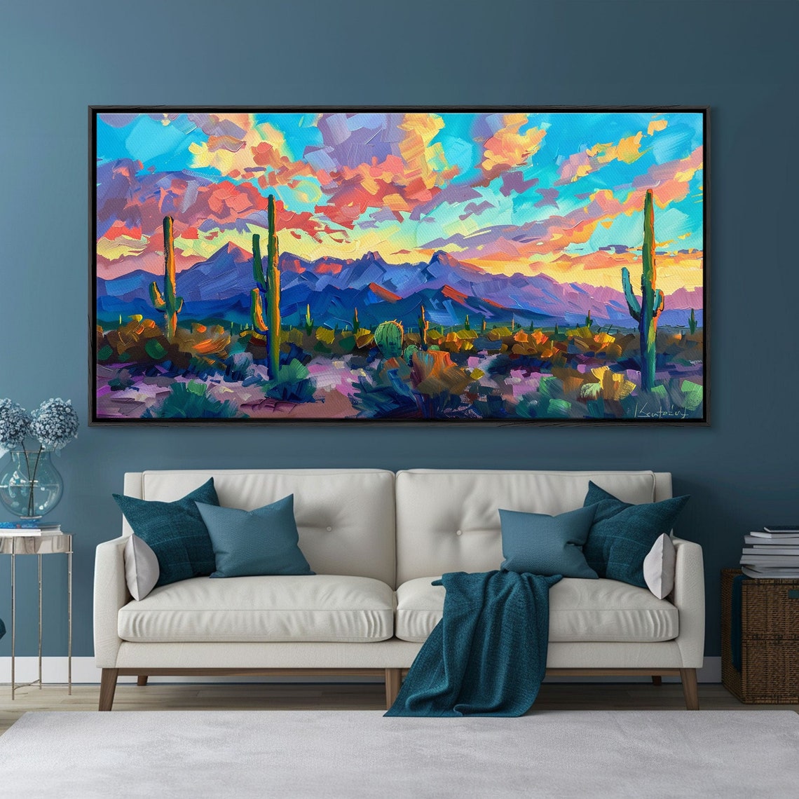 Colorful Desert Sunset Saguaro Cacti Purple Mountain Abstract Poster - Image 4