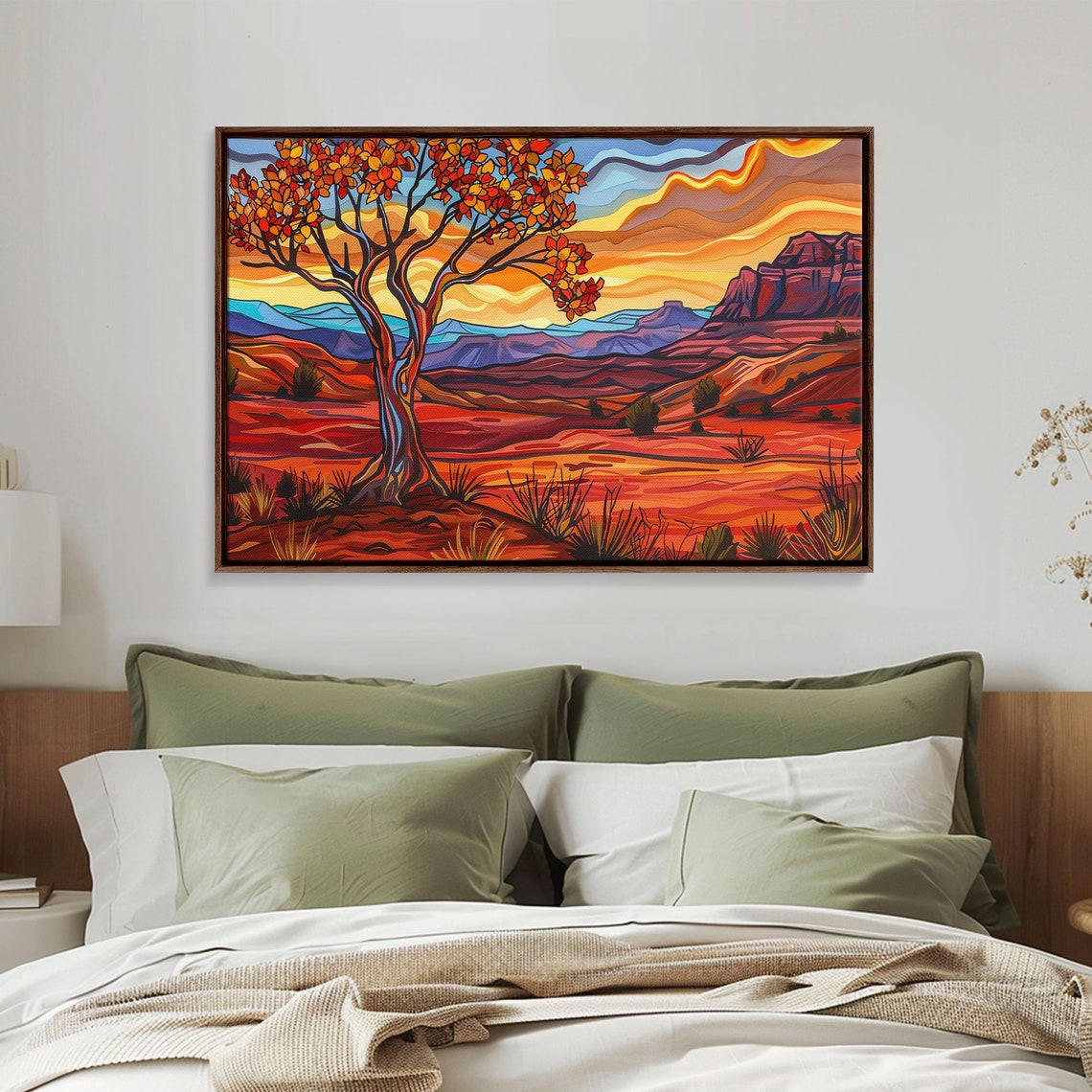 Red Desert Canyon Sunset Twisted Tree Stylized Landscape Wall Art - Image 3