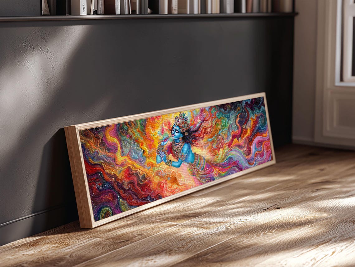 Lord Krishna Colorful Cosmic Panoramic Spiritual Indian Art Poster - Image 2