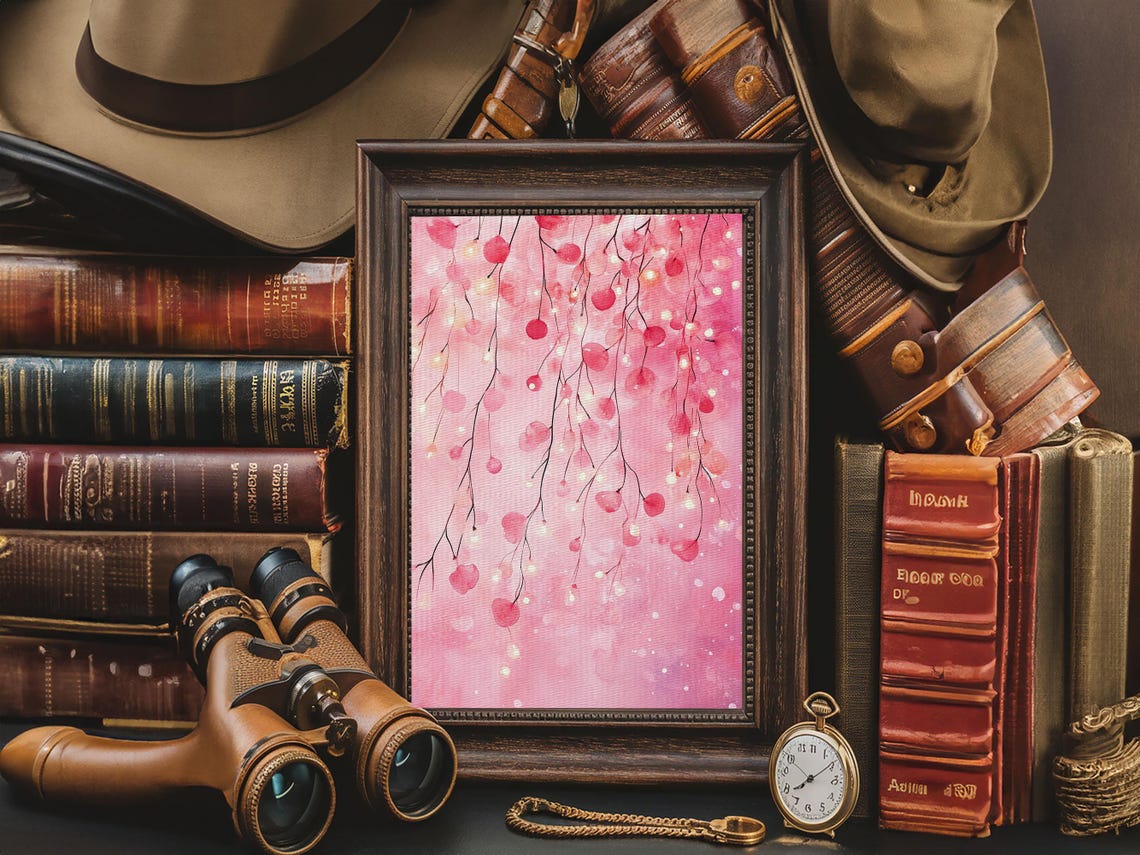 Cherry Blossom Lights Pink Bokeh Hanging Branches Art Wall Poster - Image 2