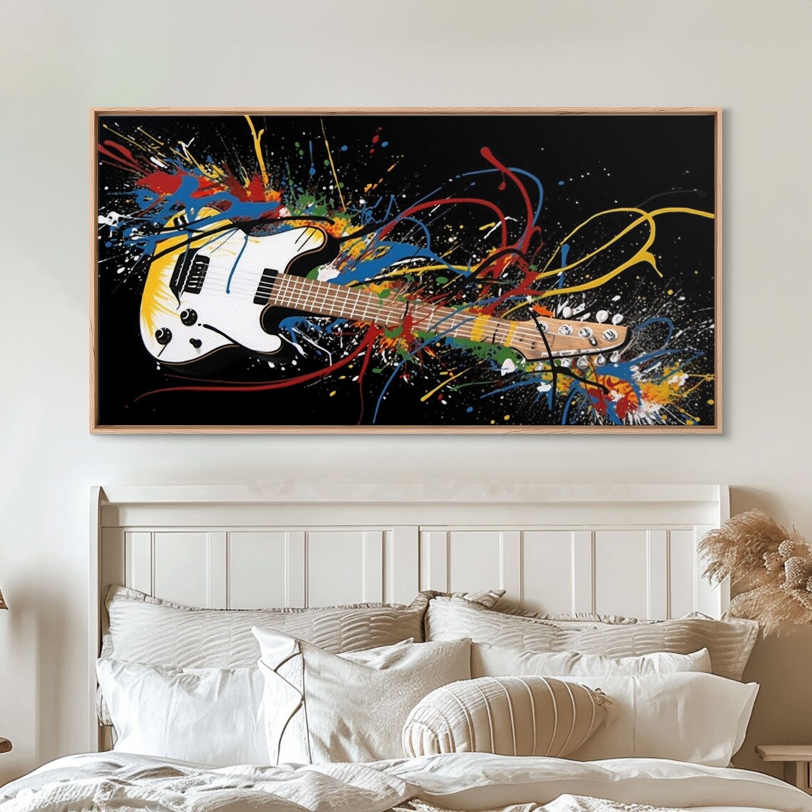 Electric Guitar Paint Splatter Colorful Music Art Black Background Poster - Image 4