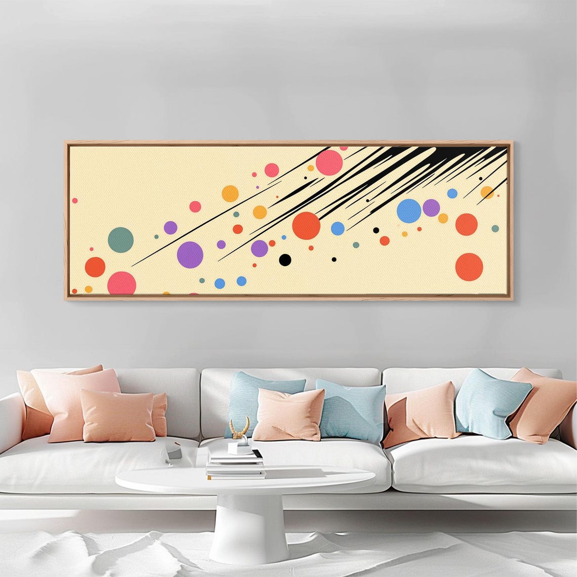 Polka Dots On Cream Background Framed Print Panoramic Wall Art Modern Home Decor Boho Style Above Bed Wall Art - Image 2