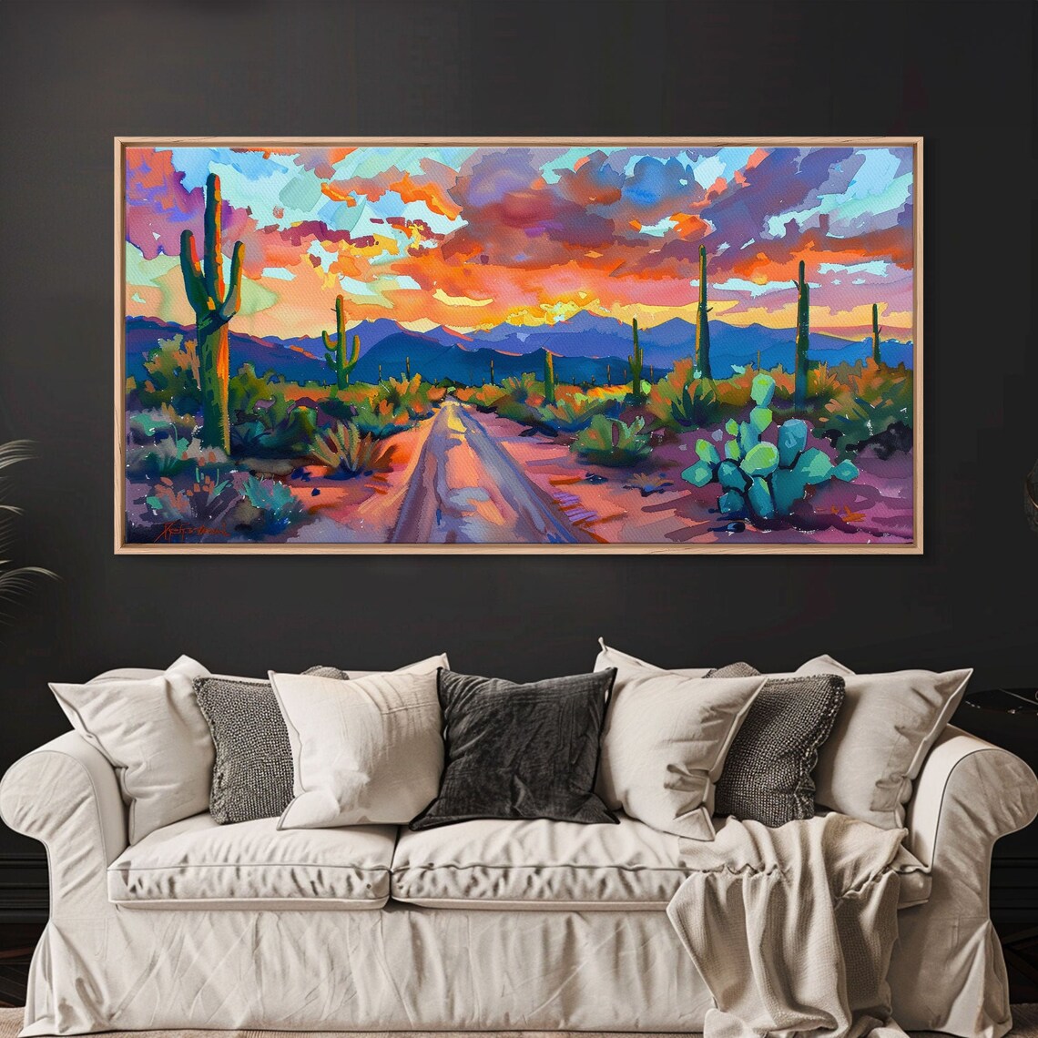 Cacti And Mountains Under Sunset Sky, Southwestern Art Print - Image 2