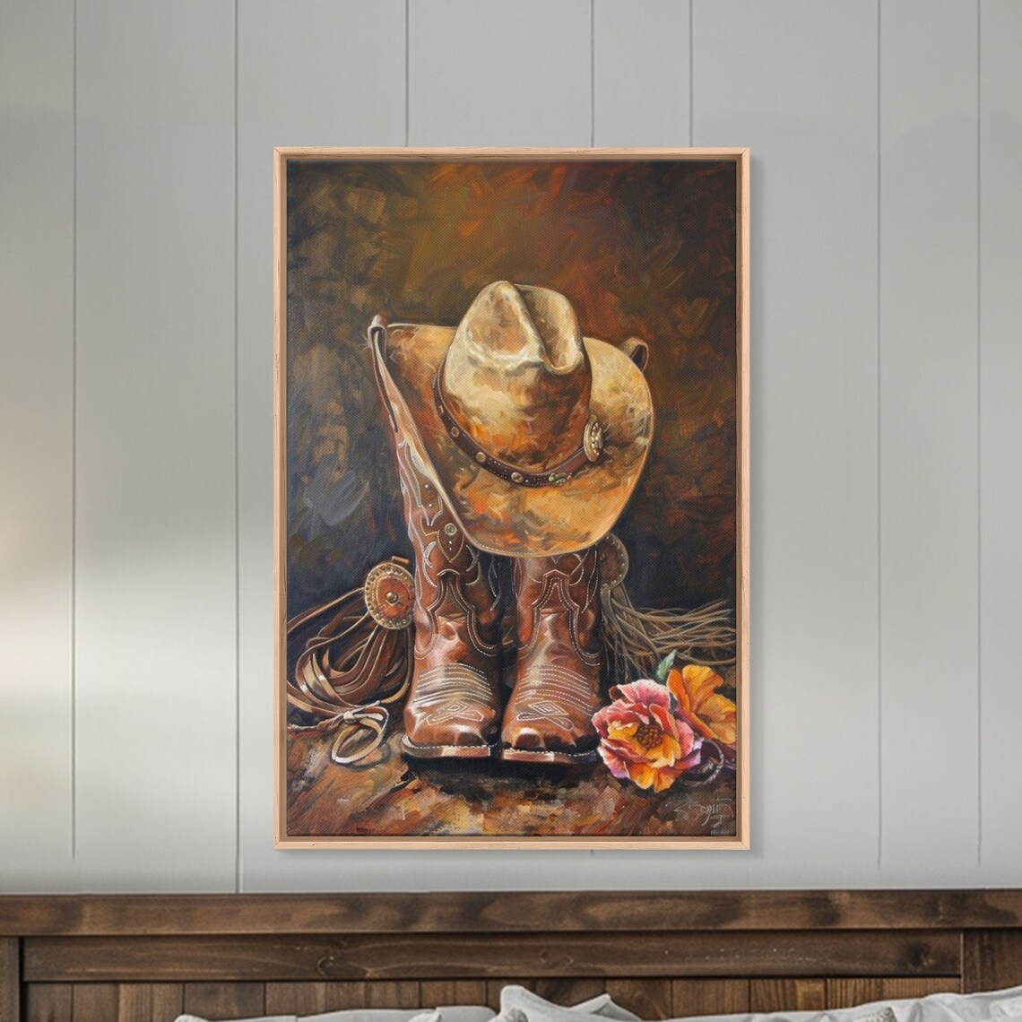 Cowboy Boots and Hat With Flowers Rustic Art Print - Image 4