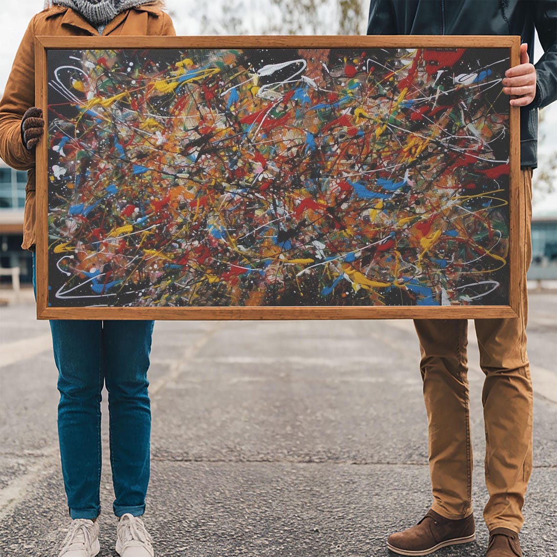 Abstract Drip Painting Colorful Splatter Black Modern Art Poster - Image 3