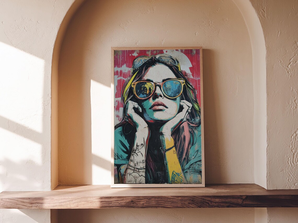 Pop Art Punk Woman Sunglasses Street Art Portrait Bold Color Poster - Image 3