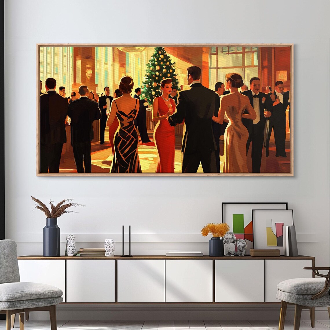 Art Deco Christmas Gala Ballroom Elegant Party Vintage Wall Art