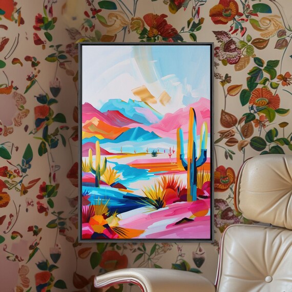 Colorful Mission Style Church Illustration Framed Print Vibrant Church Art Living Room Decor Architectural Wall Art