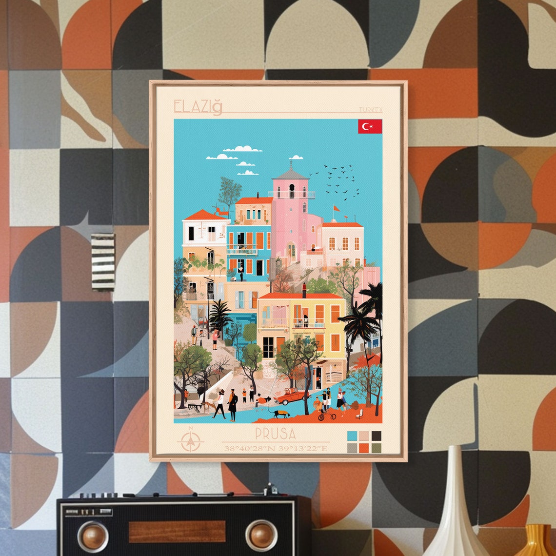 Elazig Turkey Mediterranean Coastal Town Tower Palms Beach Poster - Image 3