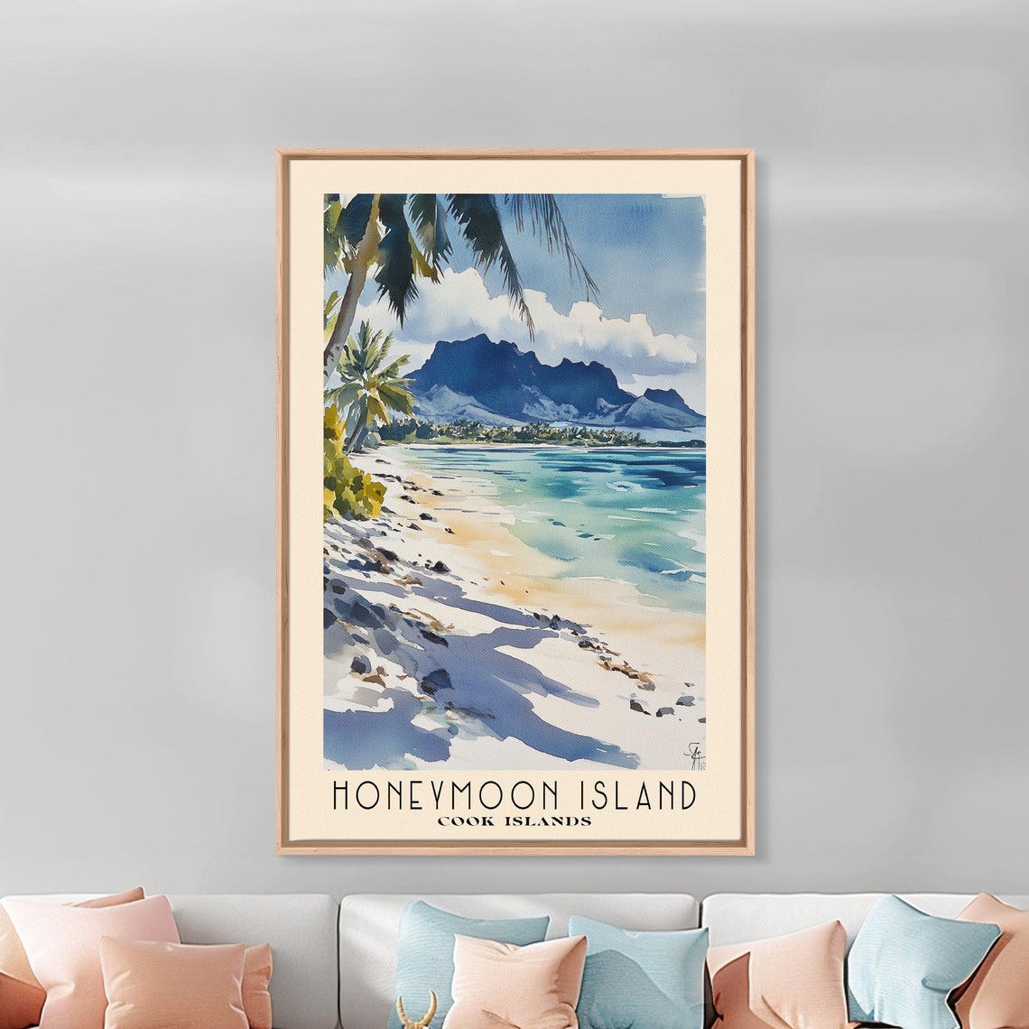Honeymoon Island Cook Islands White Sand Lagoon Mountain View Poster - Image 3