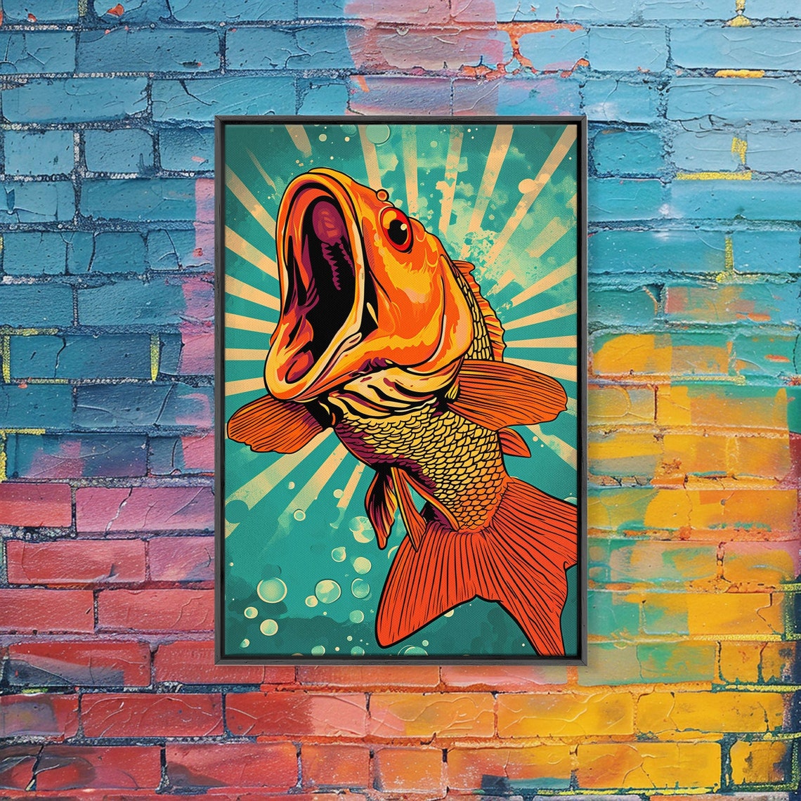 Funny Orange Fish Open Mouth Sunburst Pop Art Poster Wall Print - Image 3