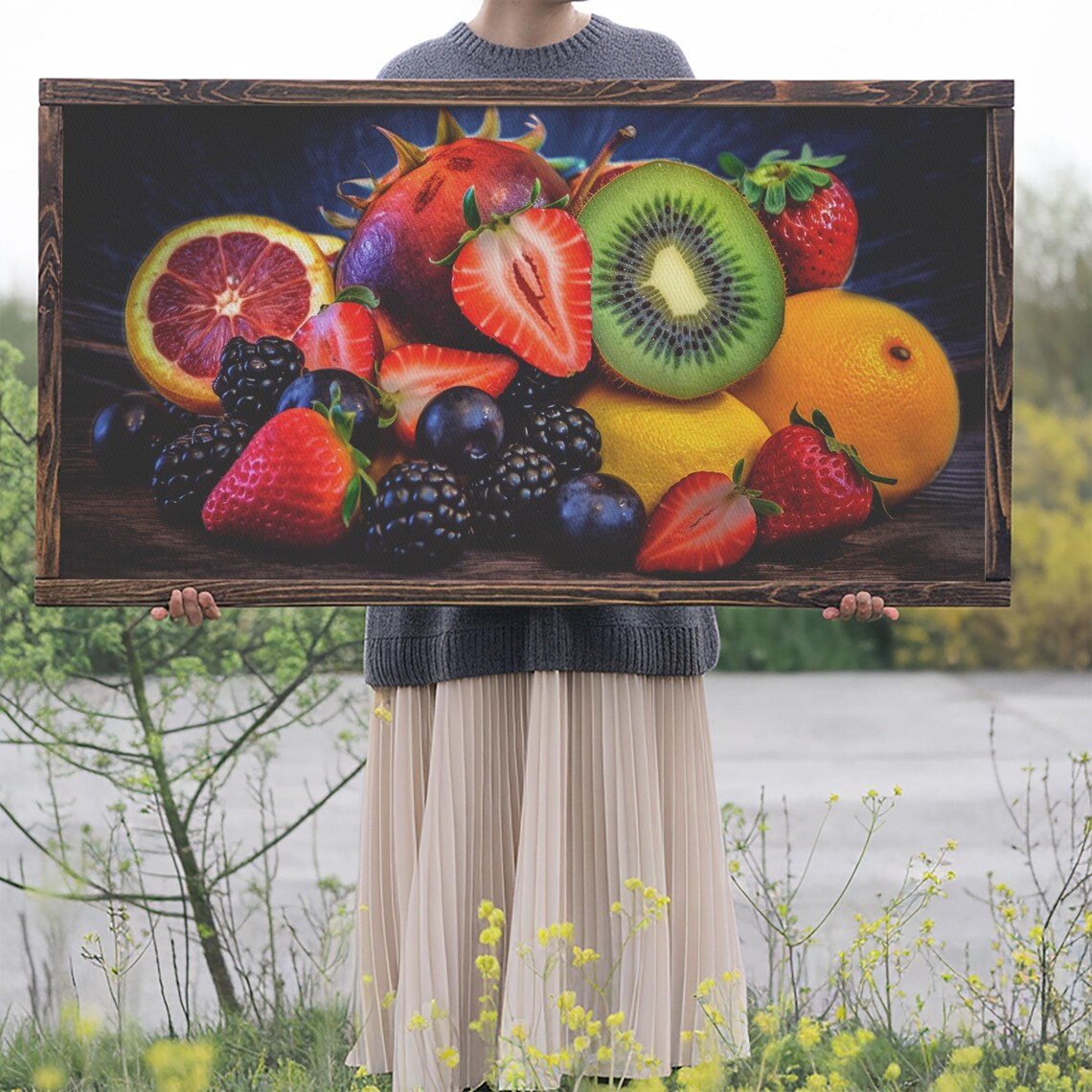 Fruits Wall Art Food Art Berries Kiwi Orange Kitchen Wall Decor Panoramic Wall Decor Print Wall Art Framed Art - Image 2