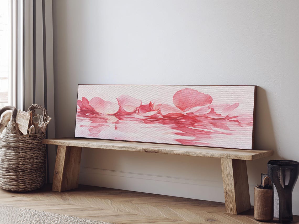 Pink Rose Petals Floating Water Watercolor Minimalist Wall Art - Image 5