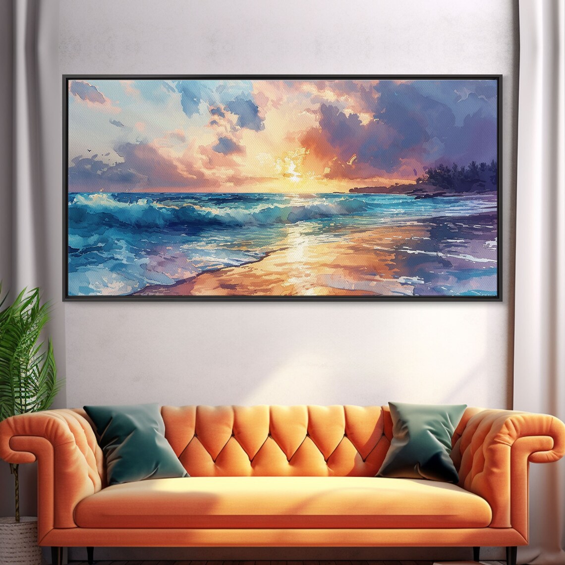 Boho Beach At Sunset, Coastal Ocean Wave Art Print - Image 5