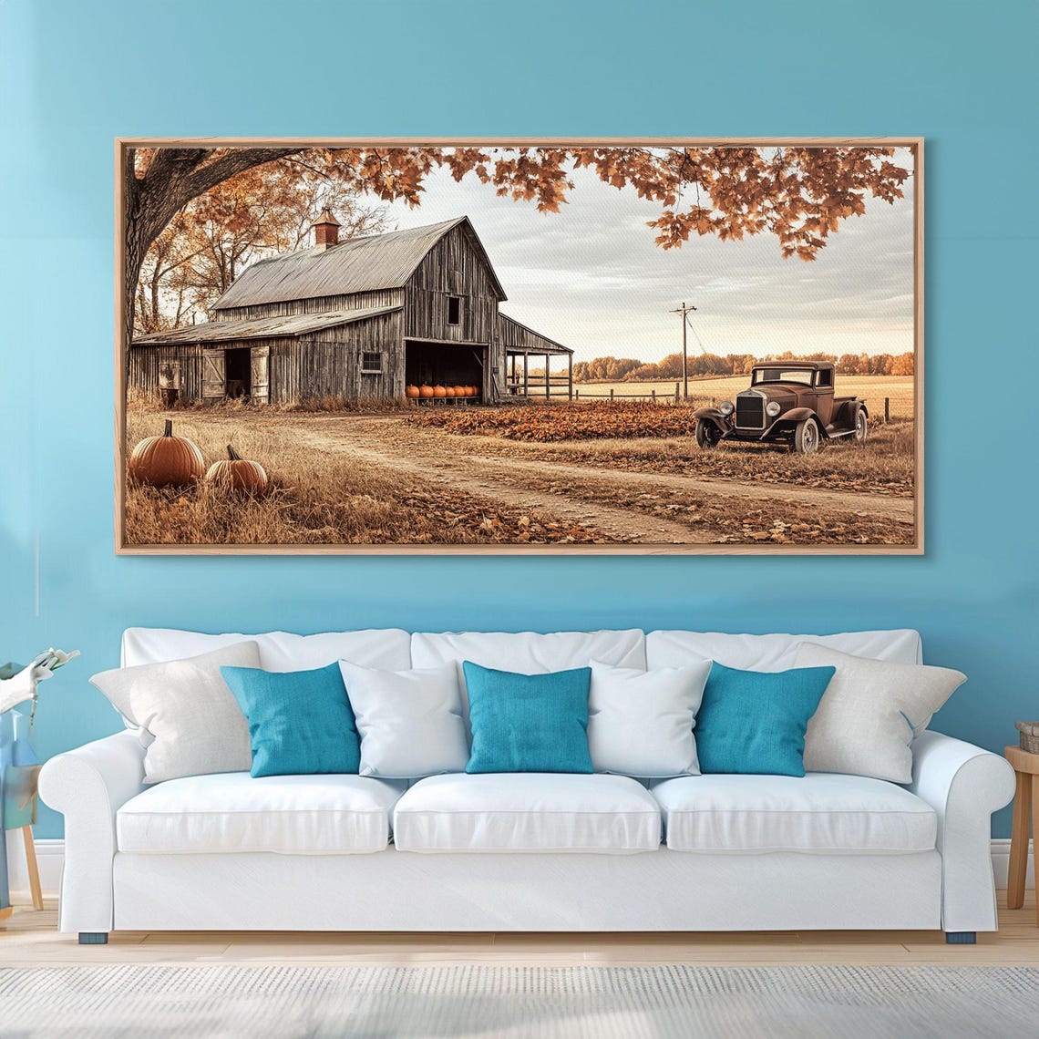 Weathered Barn Vintage Truck Pumpkins Rustic Autumn Farm Wall Art - Image 4