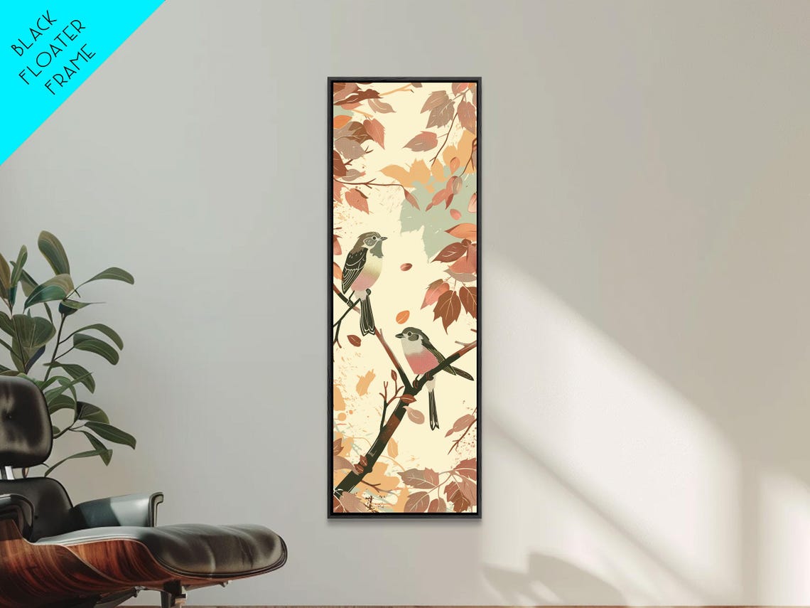 Two Small Songbirds On Autumn Branches Vintage Japanese Wall Art