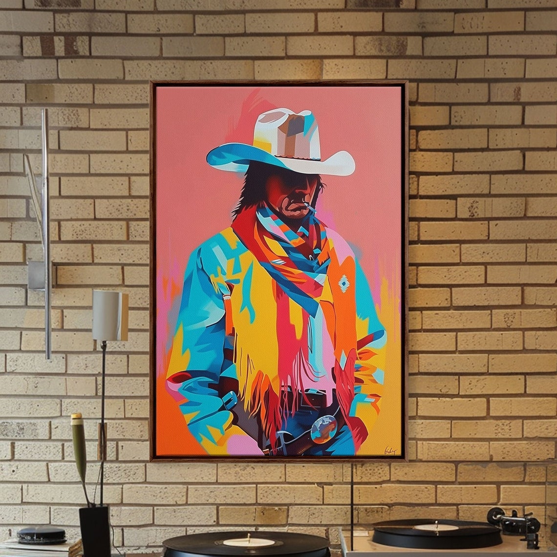 Modern Pop Art Cowboy With Scarf And Hat Colorful Wall Poster