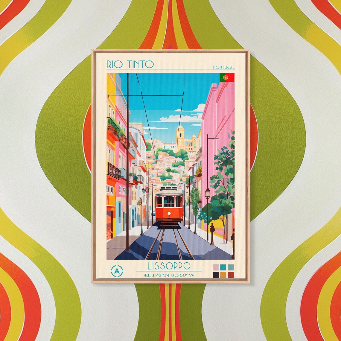 Rio Tinto Portugal Colorful Street Red Tram Old Town Travel Poster - Image 4
