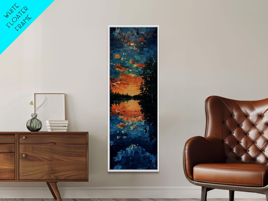 Impressionist Sunset Reflection Calm Lake Waters Canvas Wall Print - Image 5