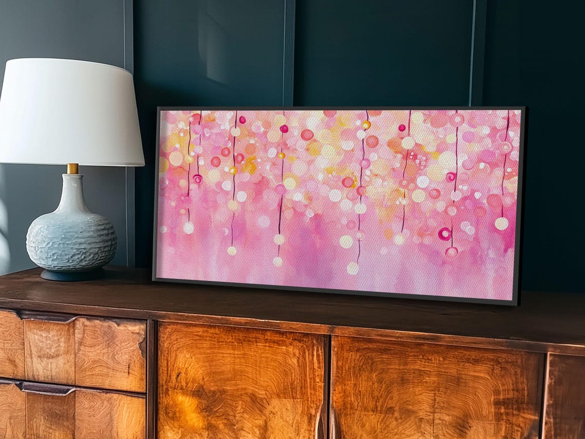 Pink Fairy String Lights Bokeh Watercolor Magical Glow Night Poster - Image 3