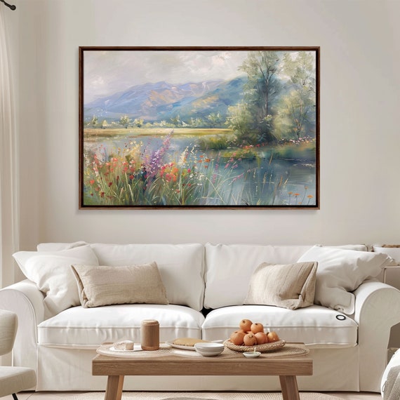 Dutch Landscape With Lake Framed Print Oil Painting Wood Frame Wall Art Cottage Core Farmhouse Decor Living Room Art