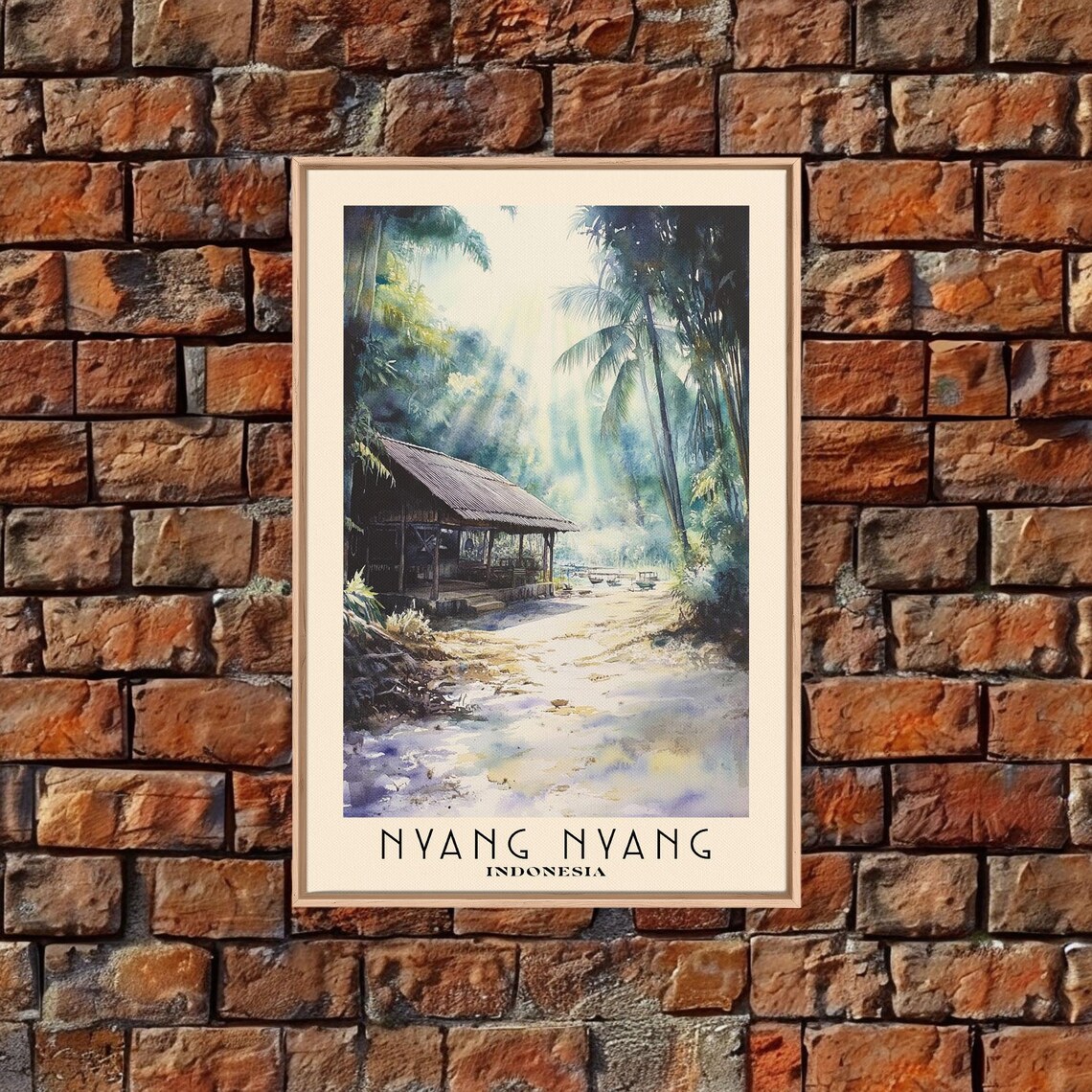 Nyang Nyang Indonesia Sunlit Jungle Trail Thatched Hut Palm Trees Travel Poster - Image 4