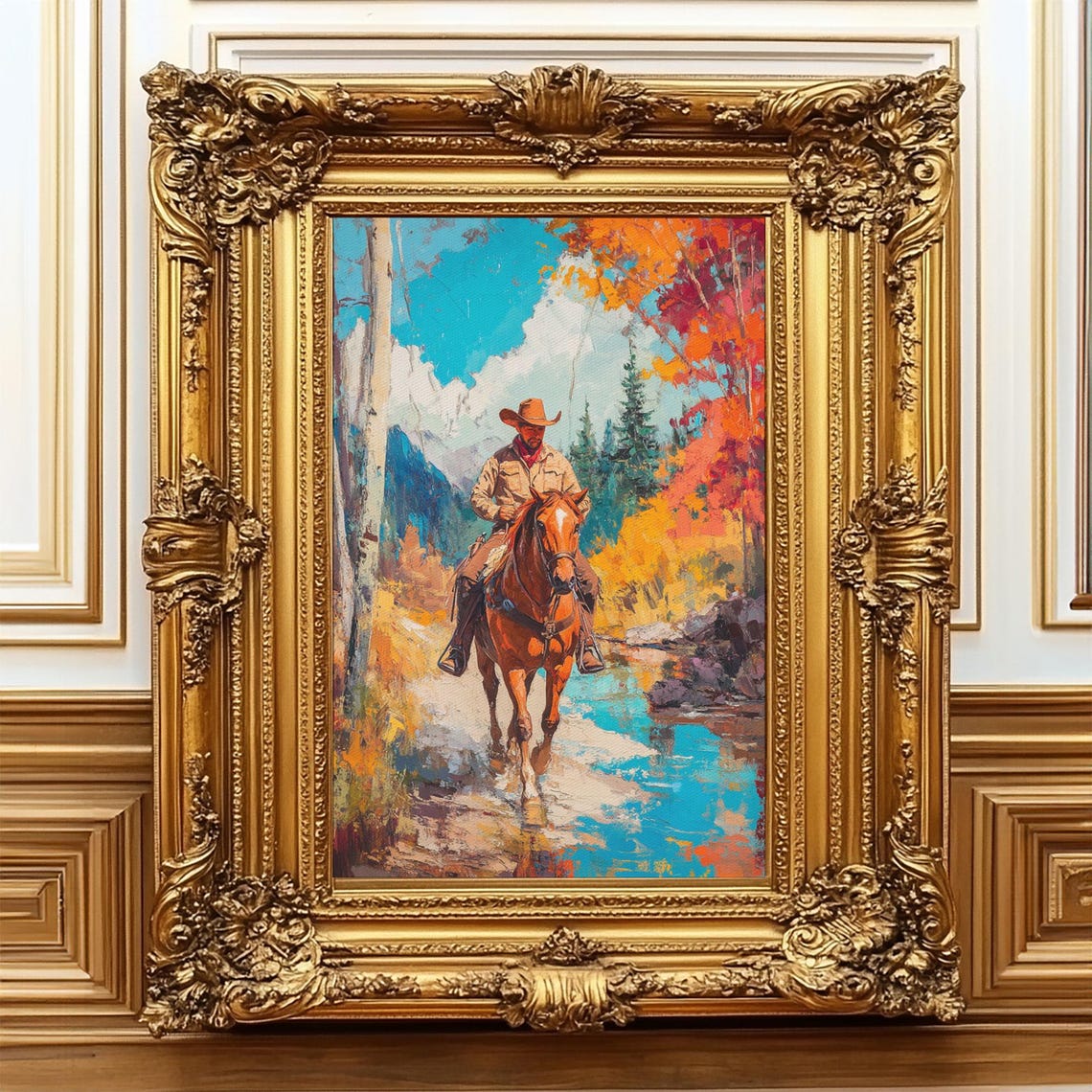 Cowboy In Snowy Landscape Print Christmas Wall Art Winter Wonderland Christmas Decor Vintage Western Christmas Gift Seasonal Wall Art - Image 3