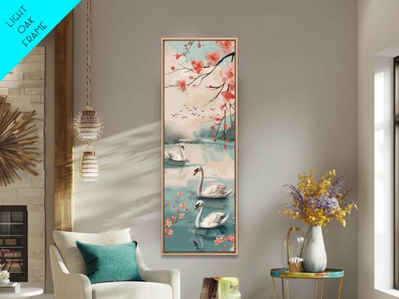 Swirling Butterflies In Japanese Style Tall Skinny Framed Print Ukiyo E Wall Art