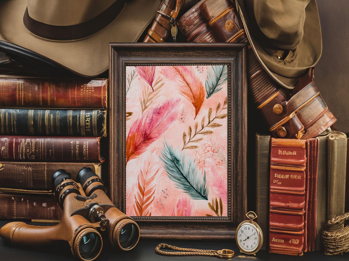 Colorful Feathers Watercolor Pink Teal Boho Bedroom Wall Art Poster - Image 4